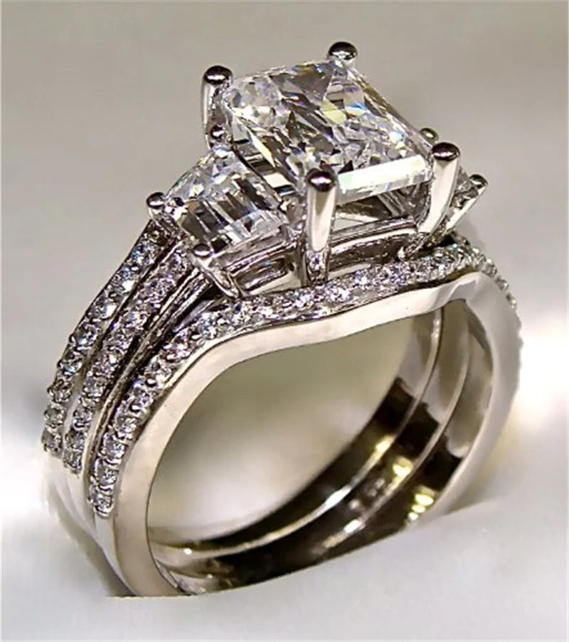 Moonlight Ring 10K White Gold 3ct Moissanite Ring set S925 Sterling Silver