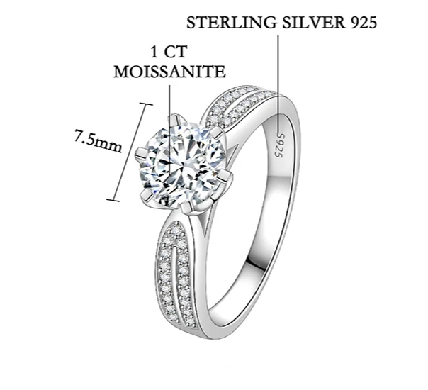 Moonlight Ring 0.5-2CT Moissanite Ring for Women S925 Pure Silver