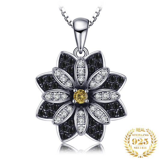 Flower LOVE Natural Smoky
 Quartz Black  925 Sterling Silver