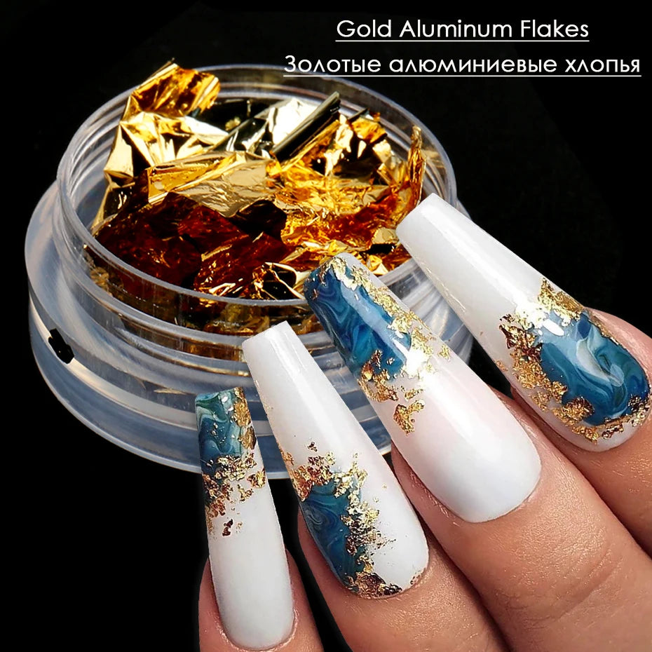 1 Box Gold Glitter Flakes
 Aluminum Foil 
 Chrome Powder Winter