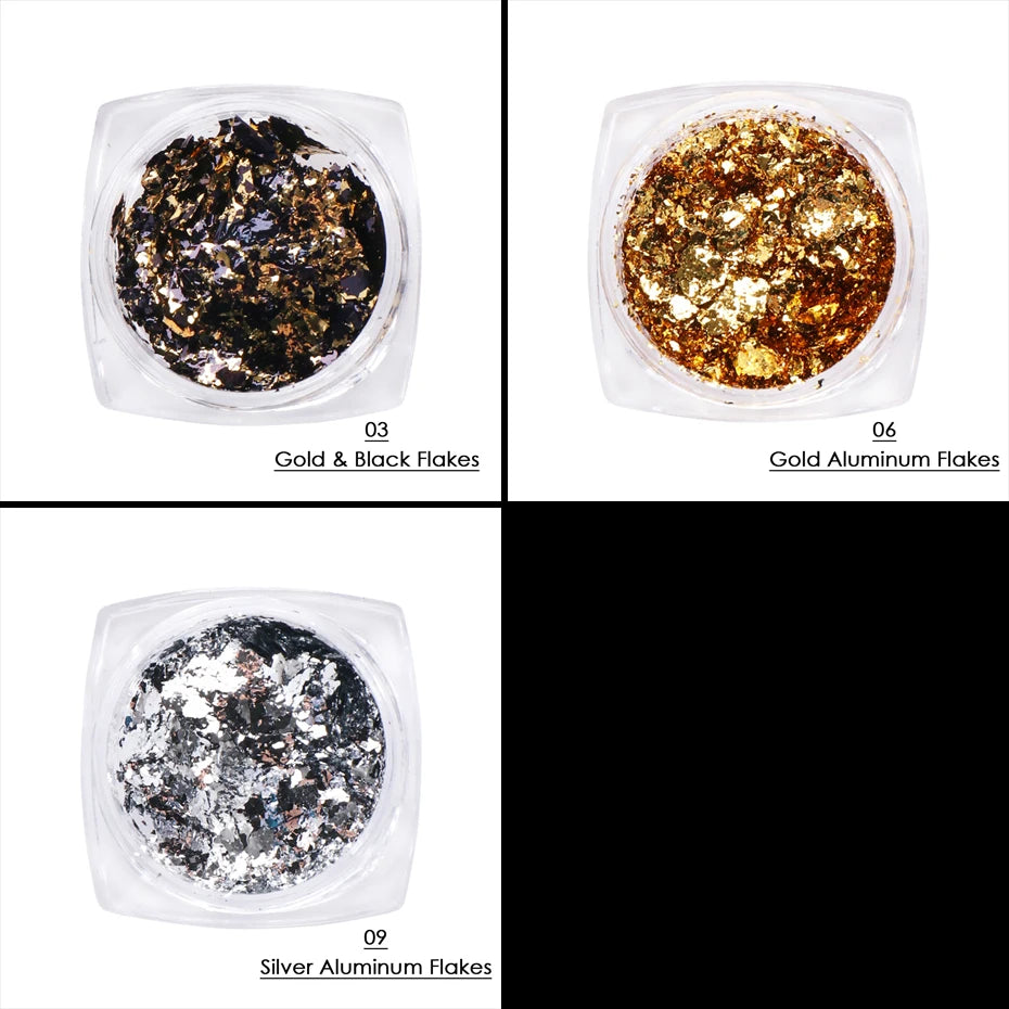 1 Box Gold Glitter Flakes
 Aluminum Foil 
 Chrome Powder Winter