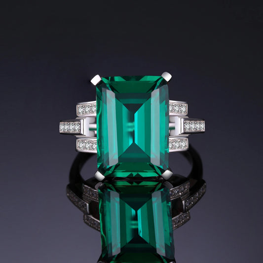 More dreamy 5.9ct Green Simulated Nano Emerald 925 Sterling Silver Ring