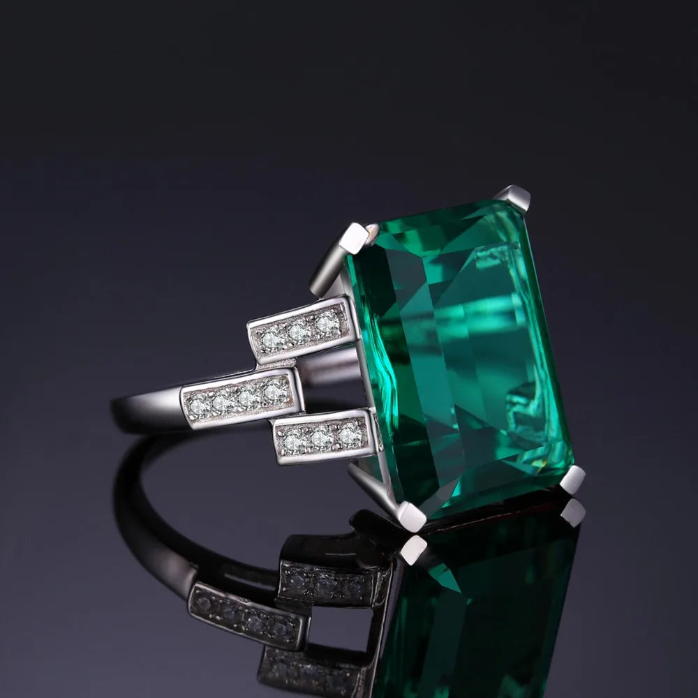 More dreamy 5.9ct Green Simulated Nano Emerald 925 Sterling Silver Ring