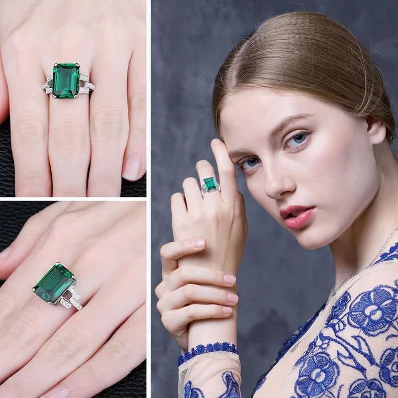 More dreamy 5.9ct Green Simulated Nano Emerald 925 Sterling Silver Ring