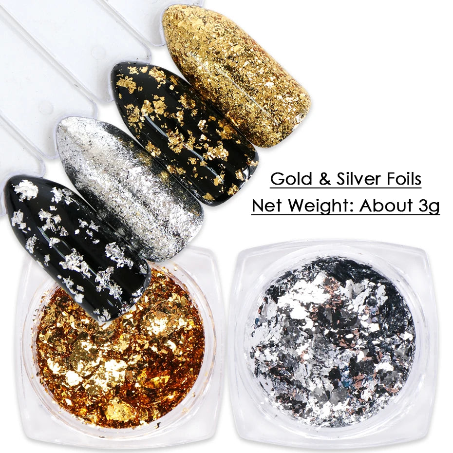 1 Box Gold Glitter Flakes
 Aluminum Foil 
 Chrome Powder Winter