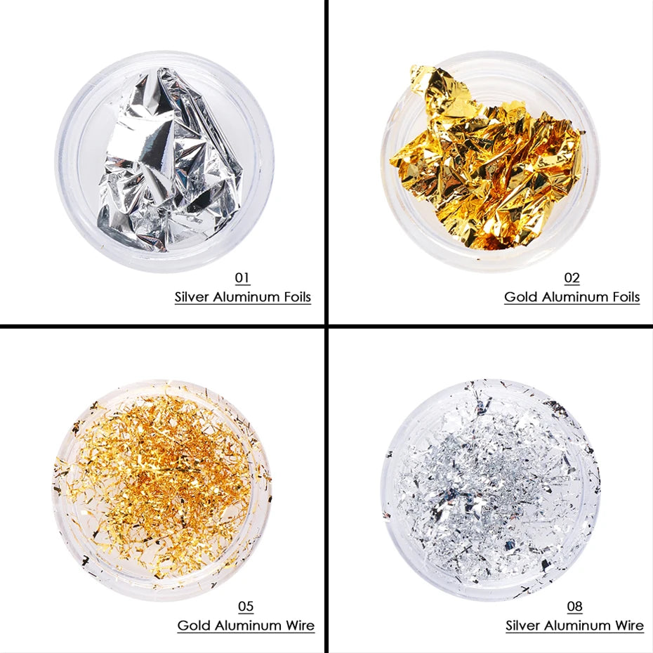 1 Box Gold Glitter Flakes
 Aluminum Foil 
 Chrome Powder Winter