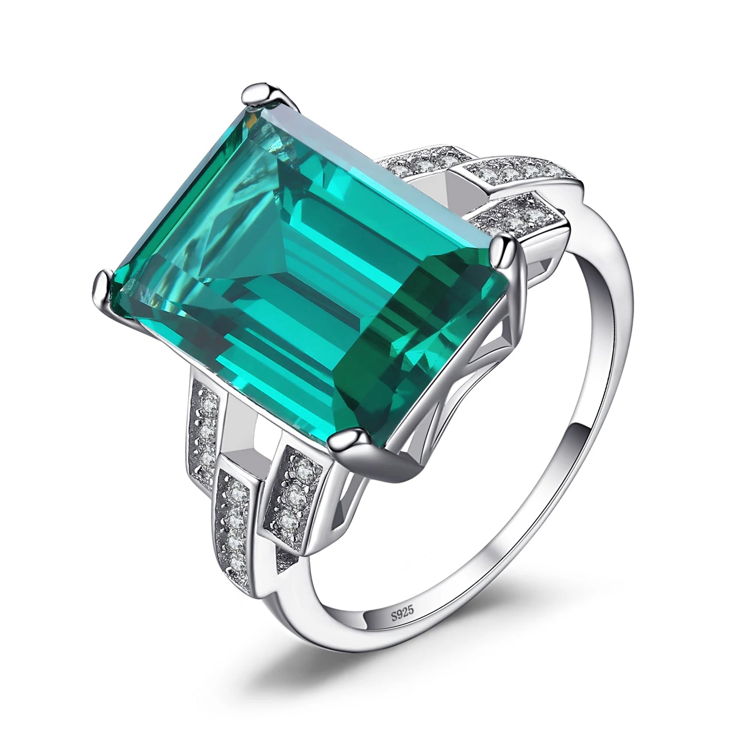 More dreamy 5.9ct Green Simulated Nano Emerald 925 Sterling Silver Ring