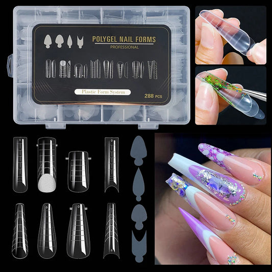 288pcs/Box Dual Forms False Quick Building
 French Nails Mold Soft Silicone