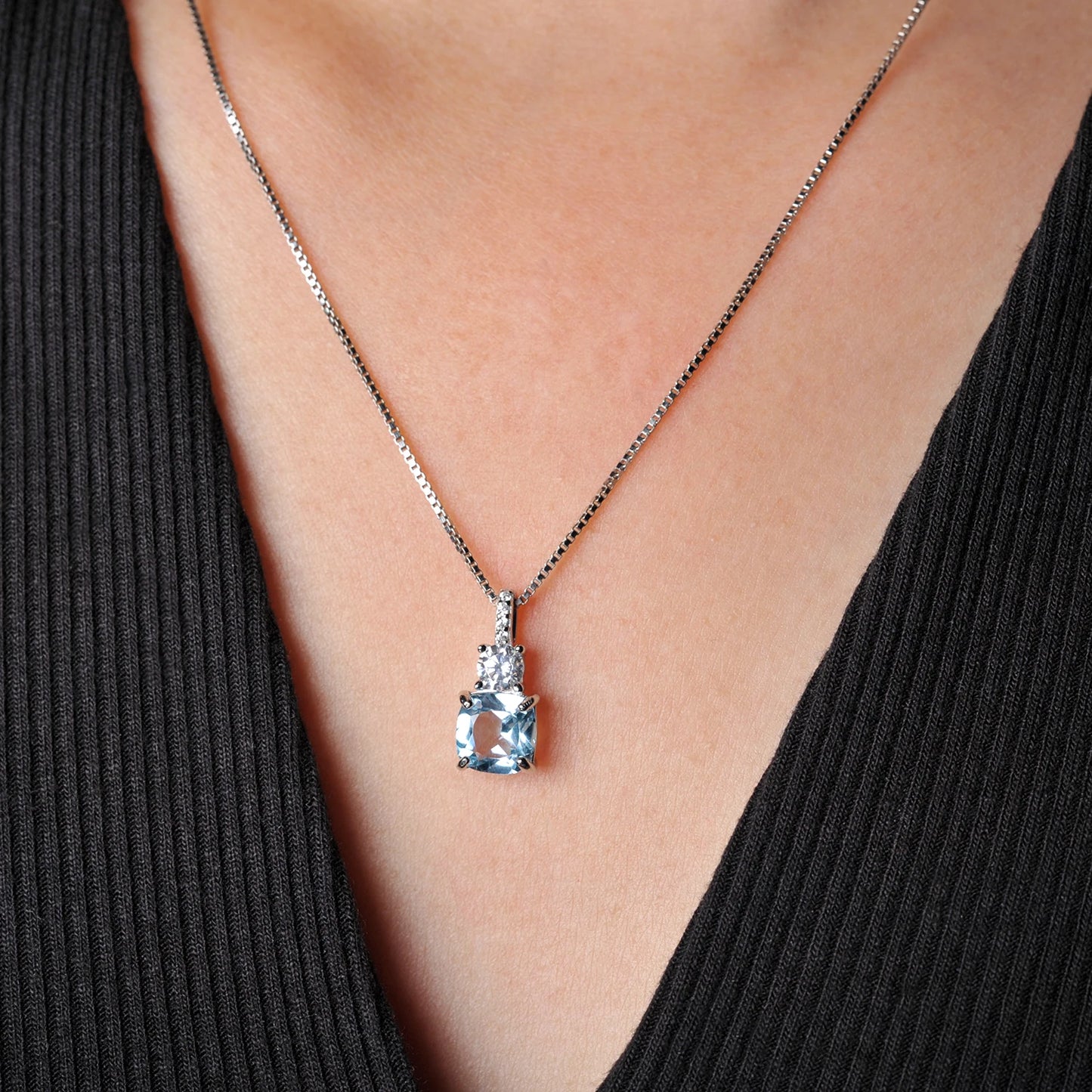 Dear Love Necklace
Potiy Cushion Natural Sky Blue Topaz 925 Sterling Silver