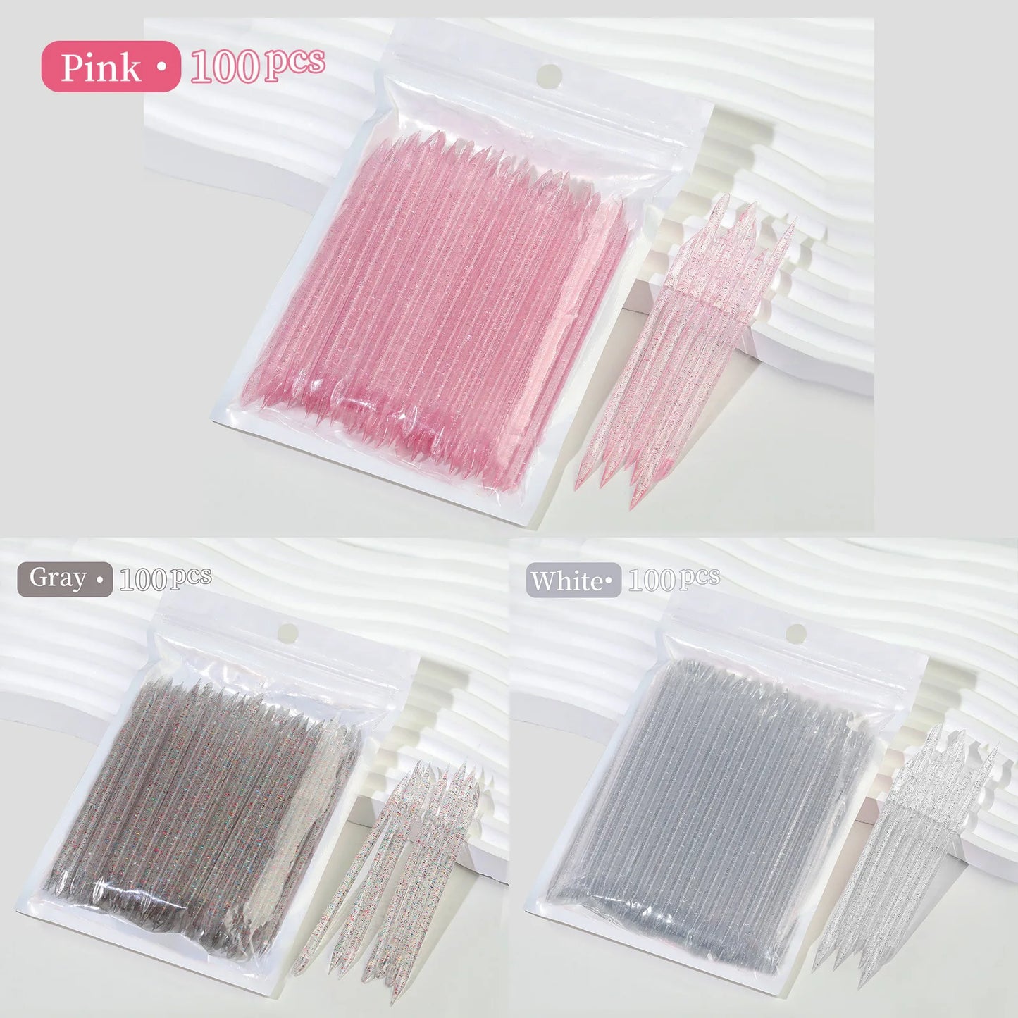 100Pcs Reusable Crystal Glitter Stick Double End Nail Art Cuticle Pusher Remover