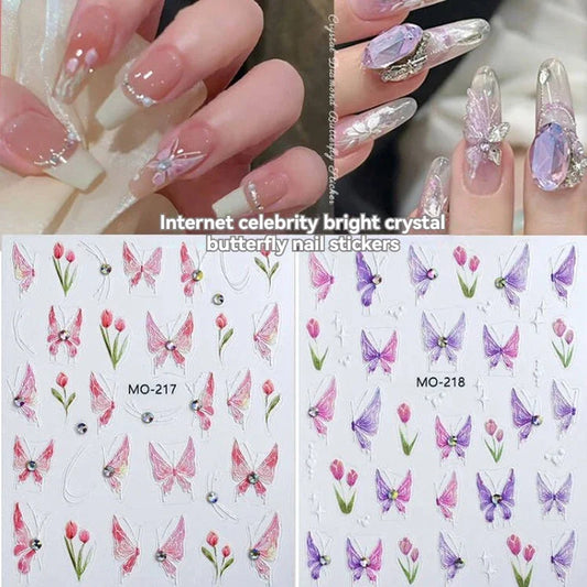 3D Relief Stickers  Pink Purple Tulip Flowers Sparkling Diamond