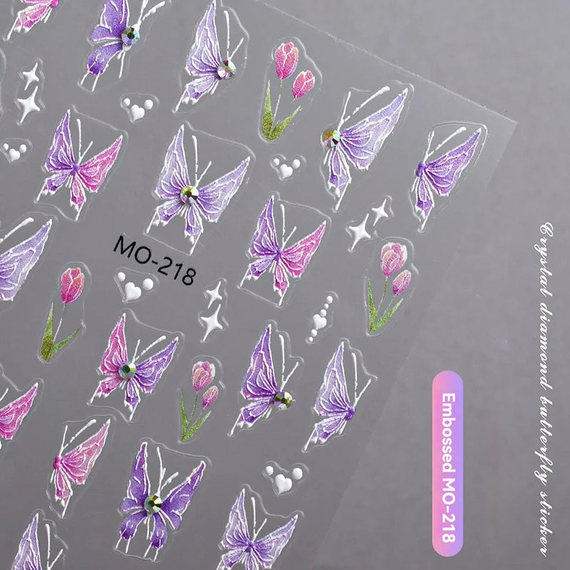 3D Relief Stickers  Pink Purple Tulip Flowers Sparkling Diamond