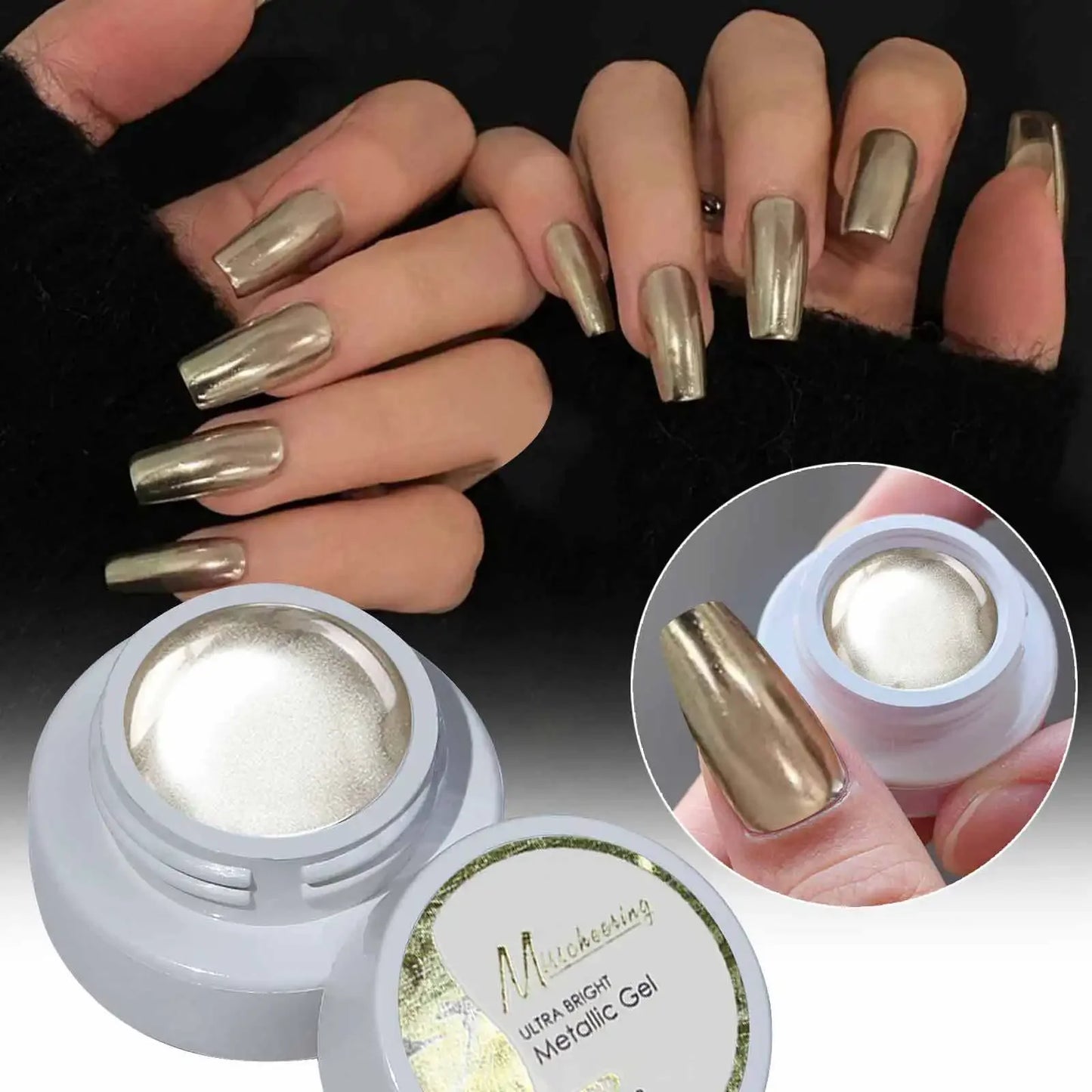 Metallic Gel Mirror Silver Gold Nail Gel French Painting Line Drawing