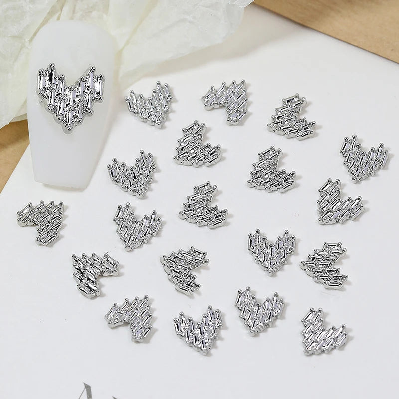 Silver  Heart Nail Art Charm  3D Glitter