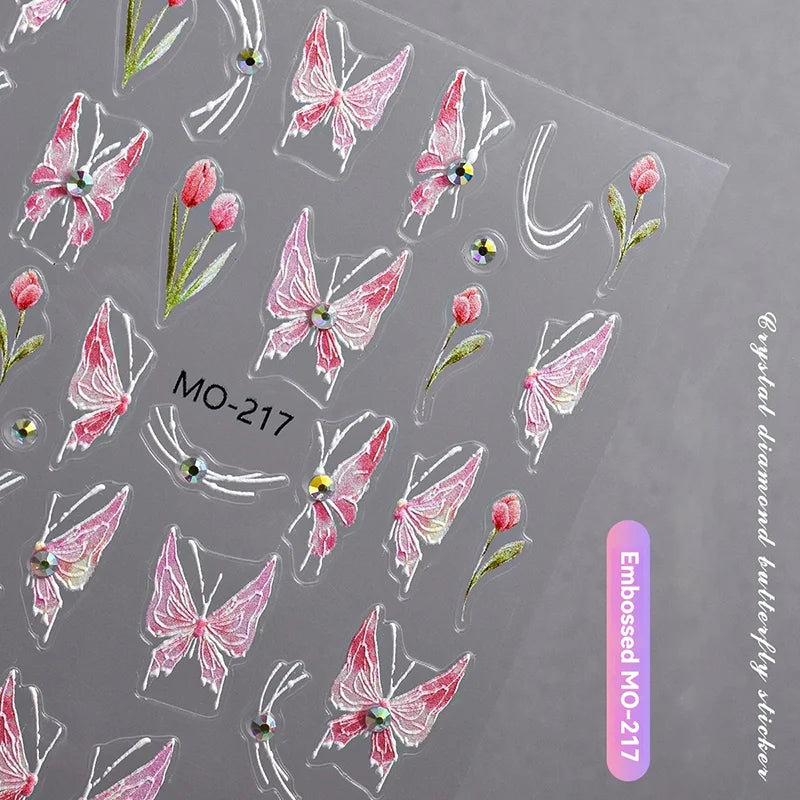 3D Relief Stickers  Pink Purple Tulip Flowers Sparkling Diamond