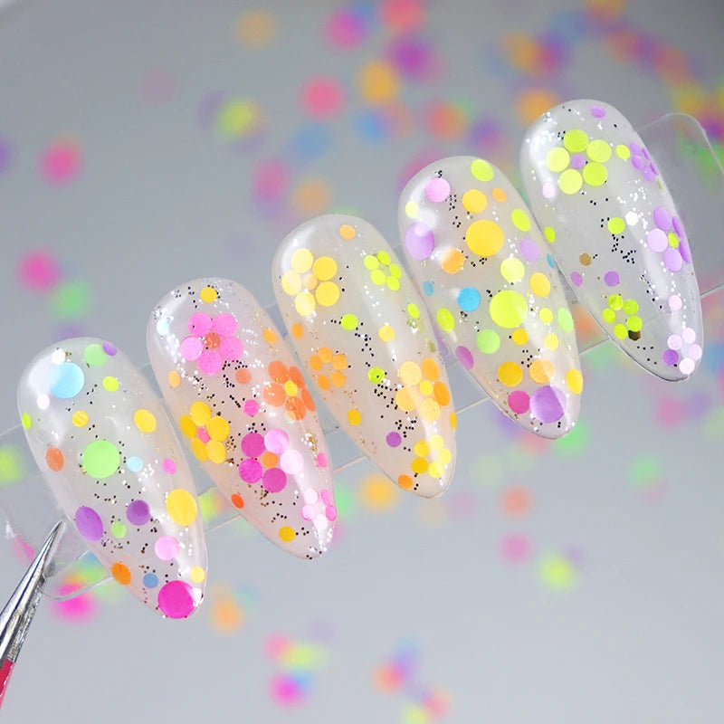 Fluorescent Bubble Round Sequins Paillettes Manicure