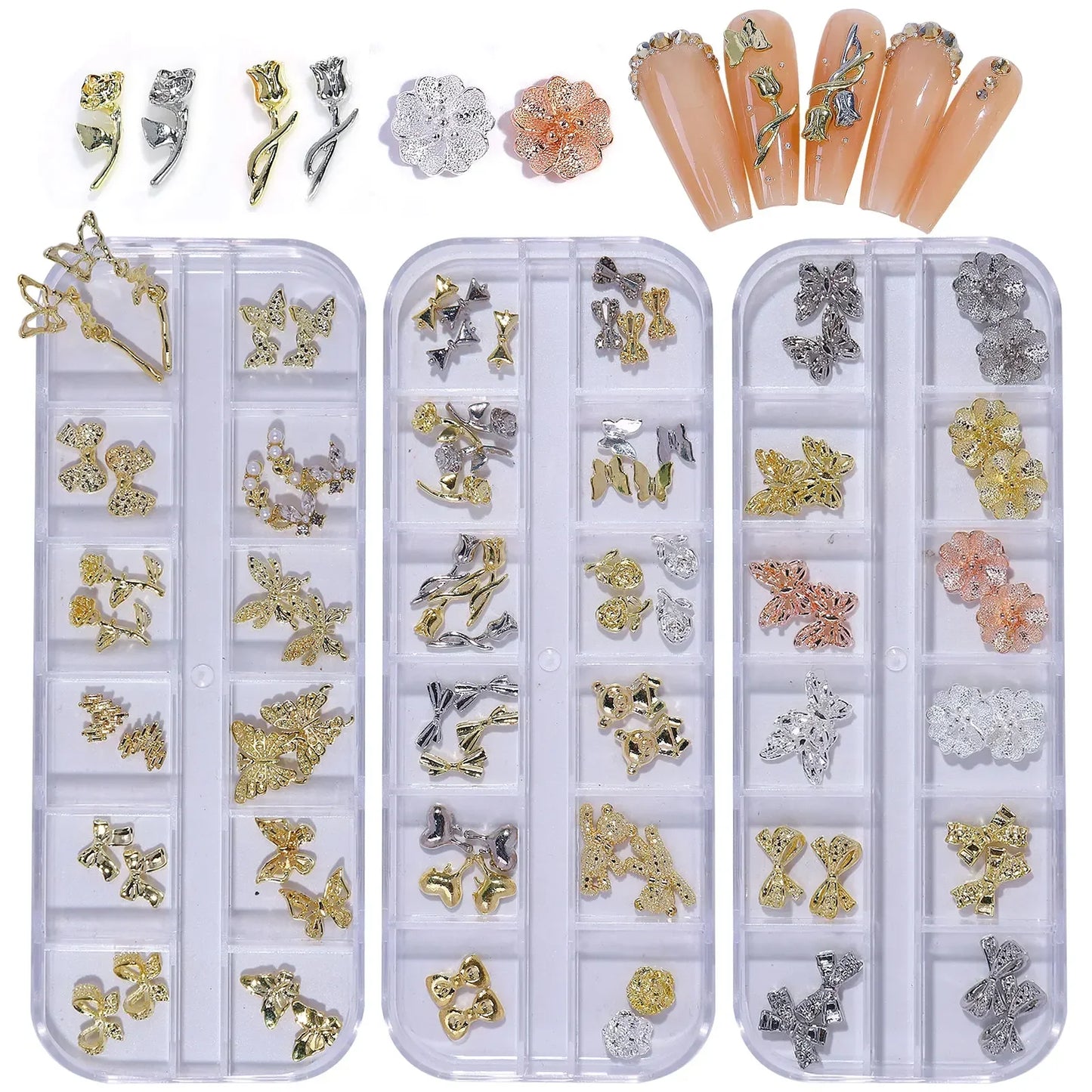 Accessories Rhinestone Flower/Bow/Bear  12Grids/Box  Alloy Zircon