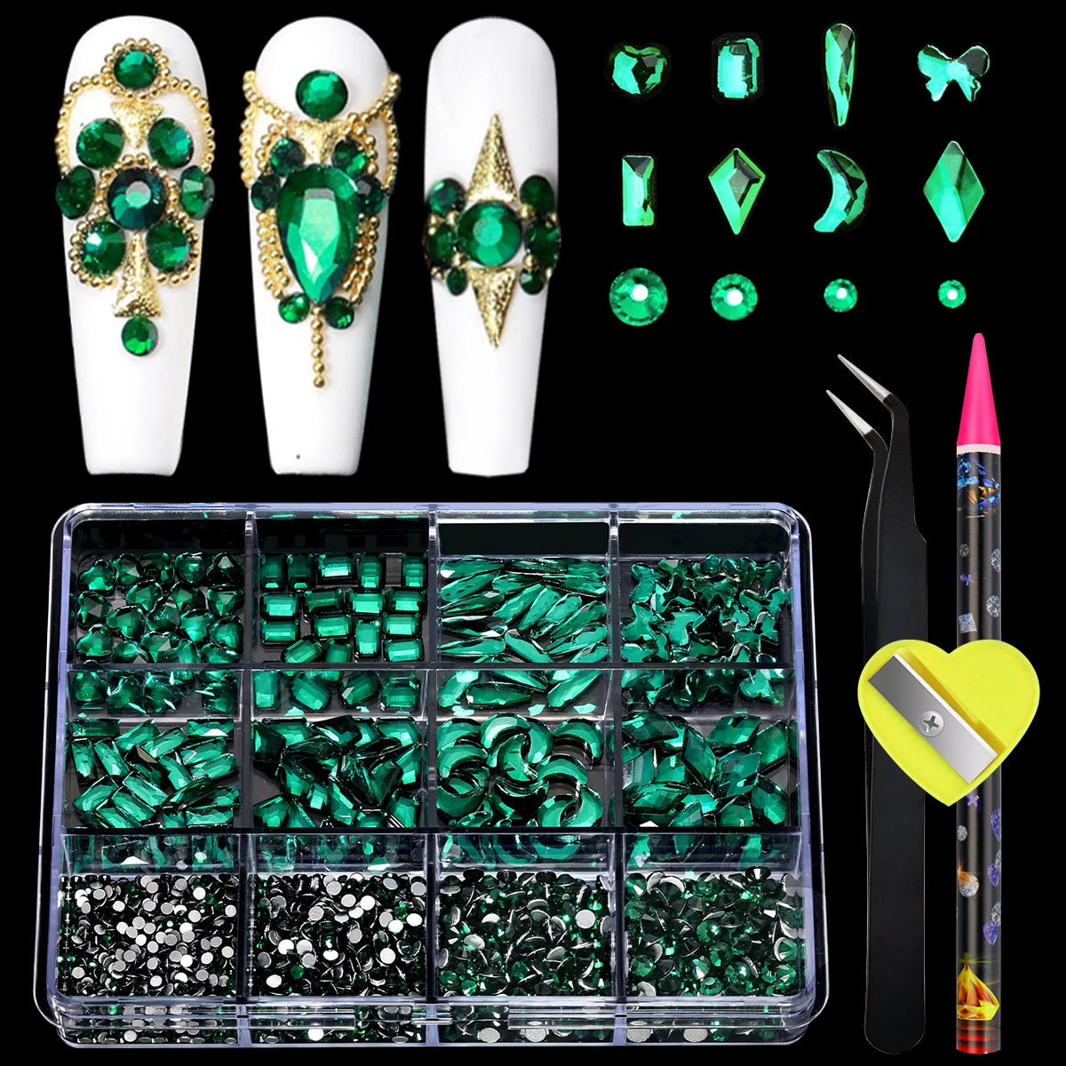 Crystal 3D Jewelry  Nail Art AB Gem Rhinestones 12Grids