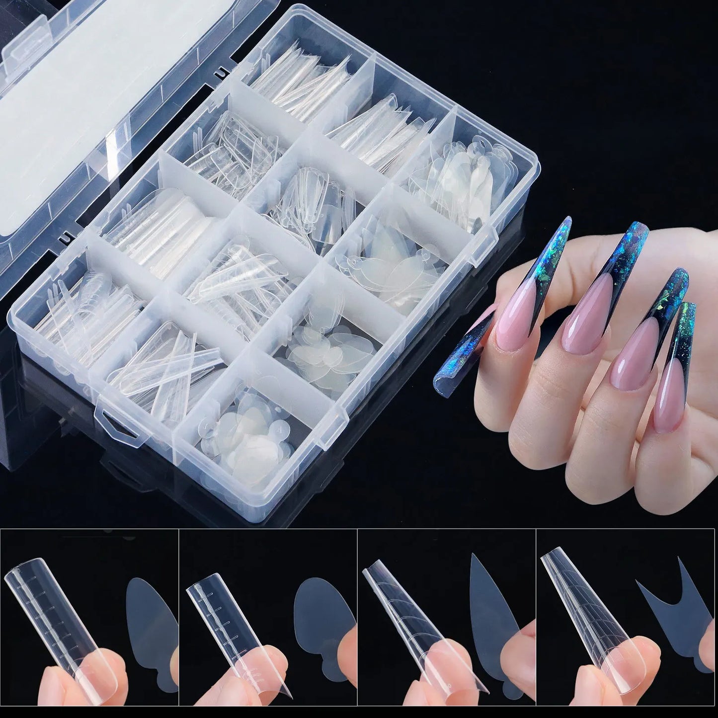 288pcs/Box Dual Forms False Quick Building
 French Nails Mold Soft Silicone