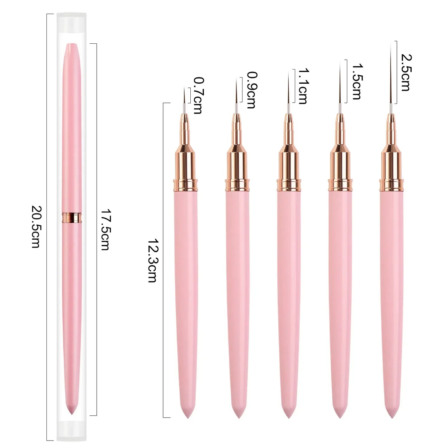 Nail Liner Brush Set 5pcs/set 7/9/11/15/25MM