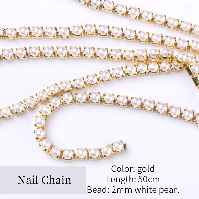 Rhinestones Nail Chain Gold Silver