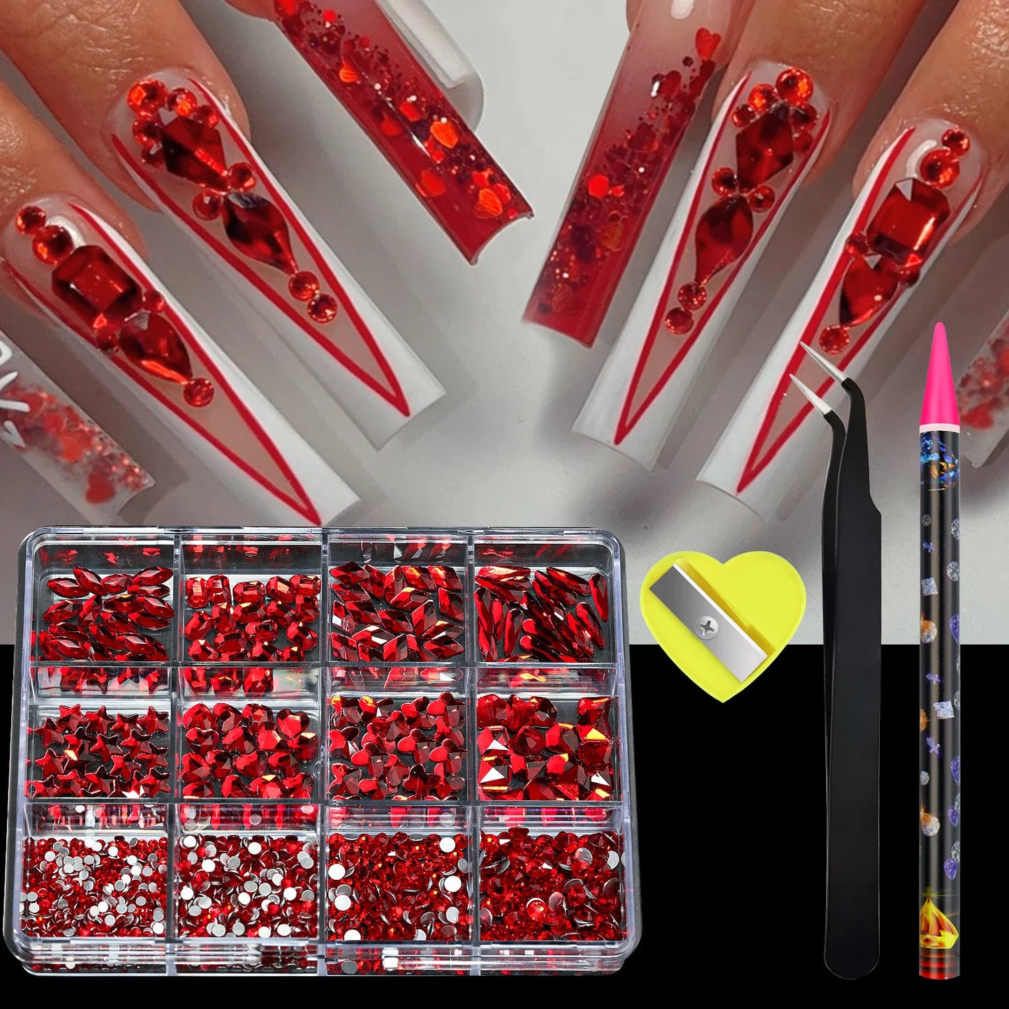 3D Crystal  12Grids  Stainless Steel Tweezers Pen manicure Art