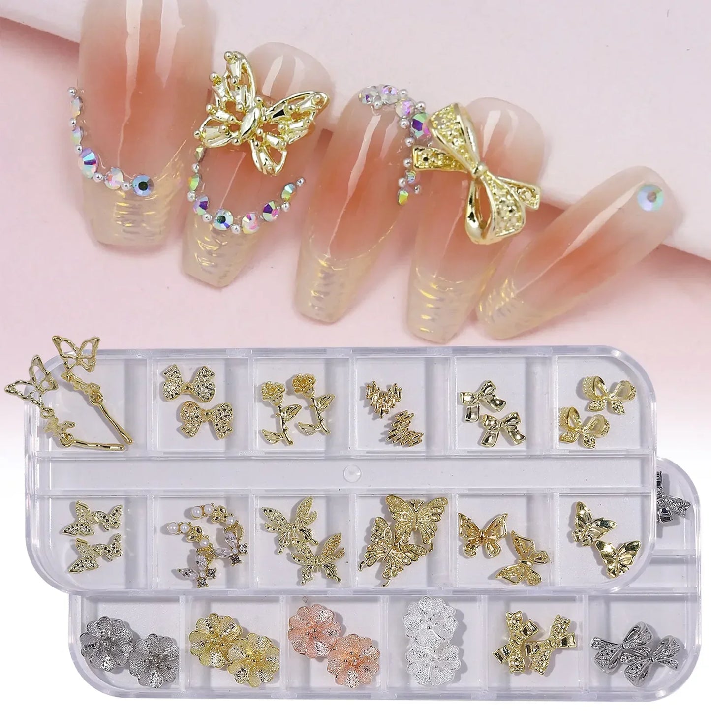 Accessories Rhinestone Flower/Bow/Bear  12Grids/Box  Alloy Zircon