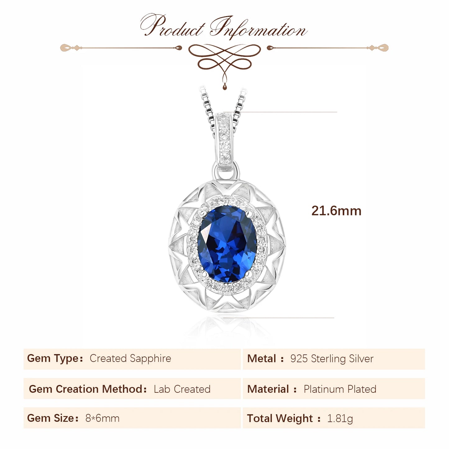 BLUE OCEAN 
 1.75 ct Created Sapphire 925 Sterling Silver