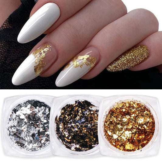 1 Box Gold Glitter Flakes
 Aluminum Foil 
 Chrome Powder Winter