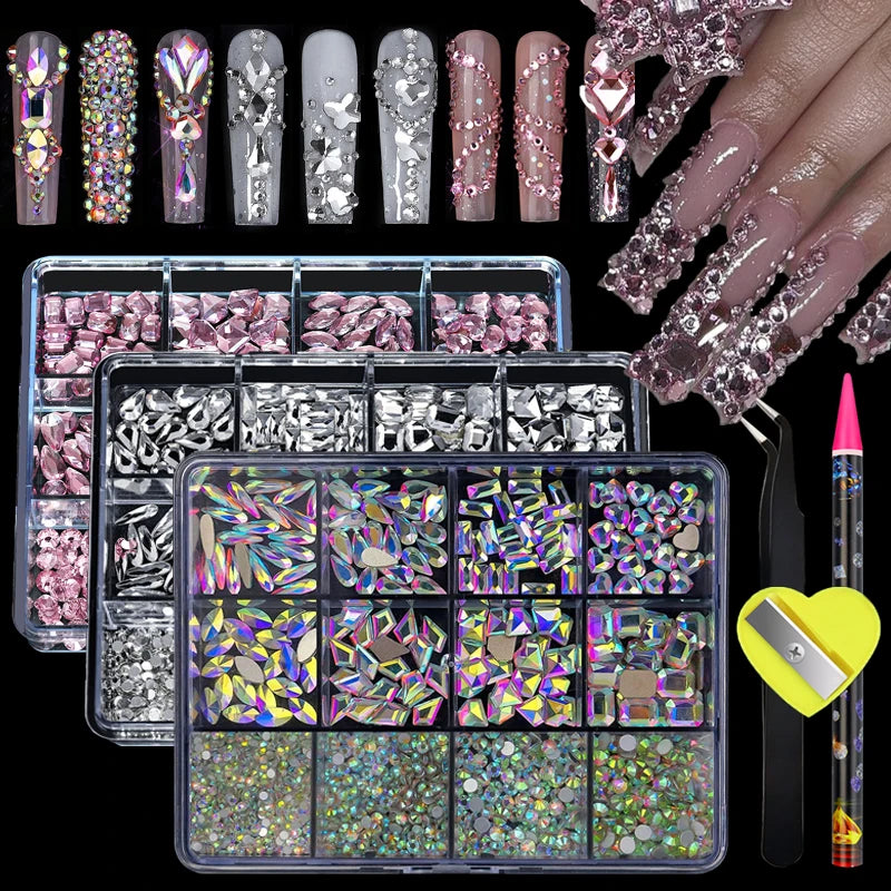 Crystal 3D Jewelry  Nail Art AB Gem Rhinestones 12Grids