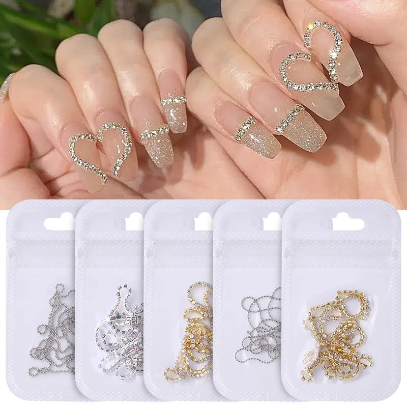 Rhinestones Nail Chain Gold Silver