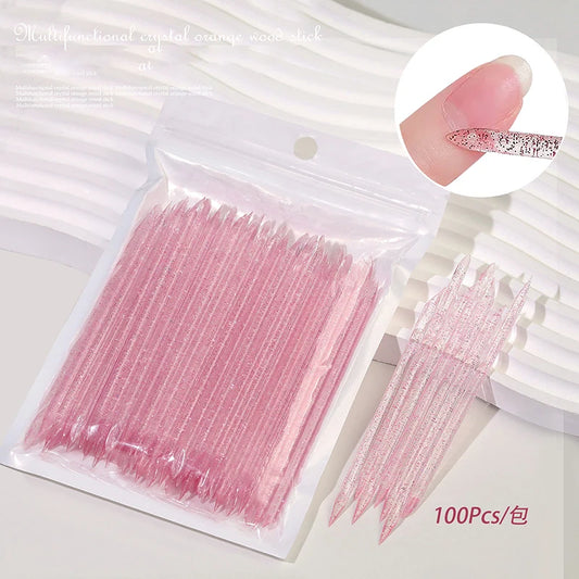 100Pcs Reusable Crystal Glitter Stick Double End Nail Art Cuticle Pusher Remover