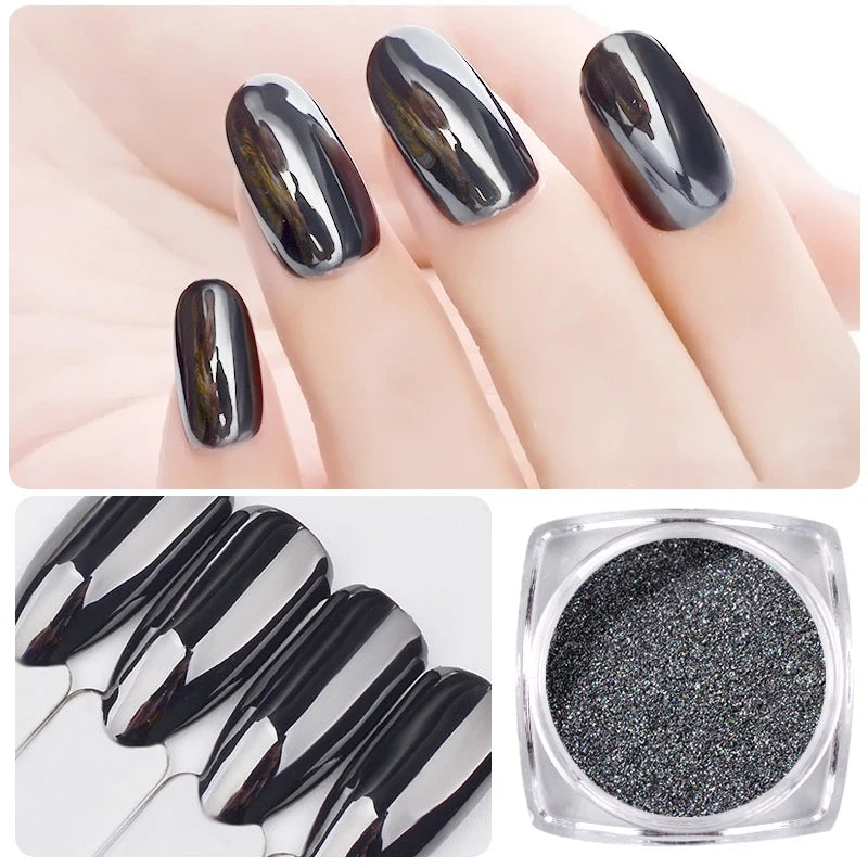 Mirror Black Nail Glitter  Aurora Magic Mirror Powder