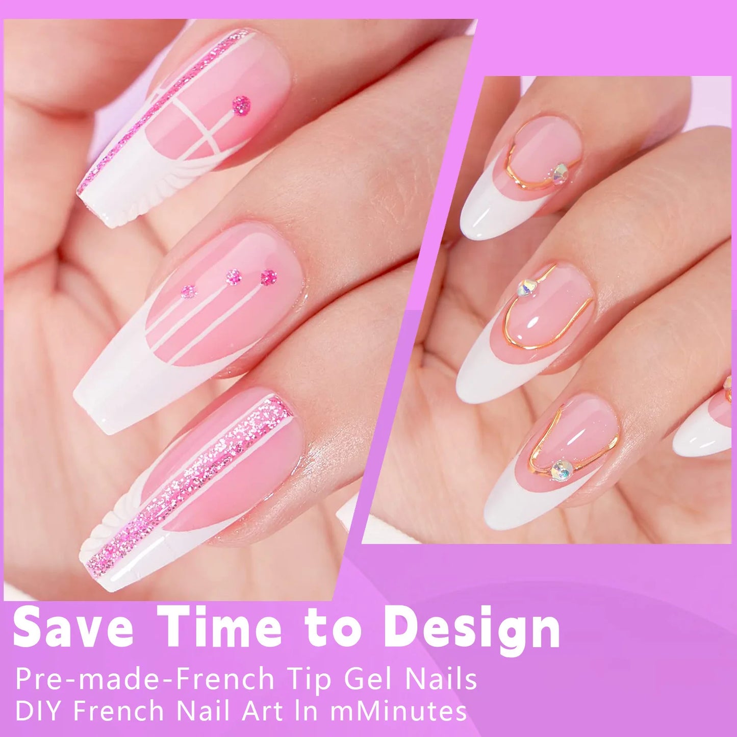 French False Nails White Pink Color