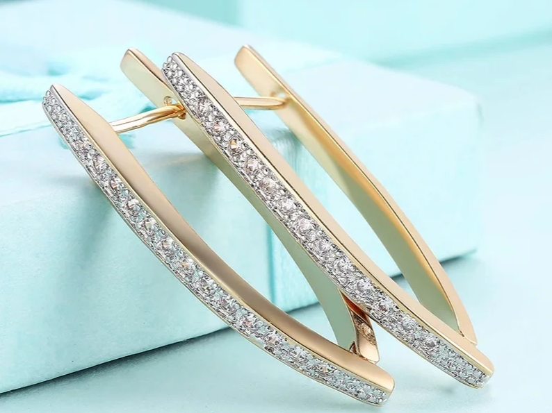 Amou  925 Silver 18K Gold Wedding Crystal Earrings